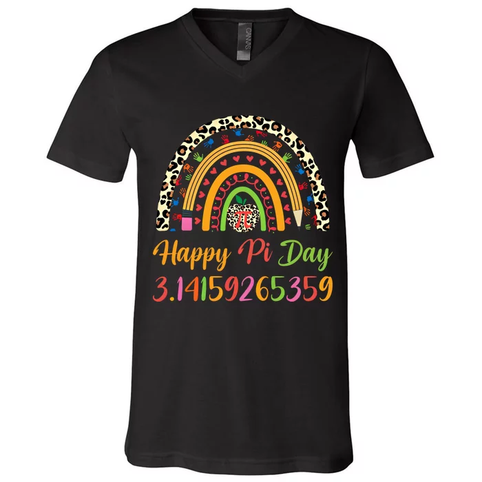 Boho Rainbow Spiral Pi Math Teacher 3 14 Happy Pi Day Great Gift V-Neck T-Shirt