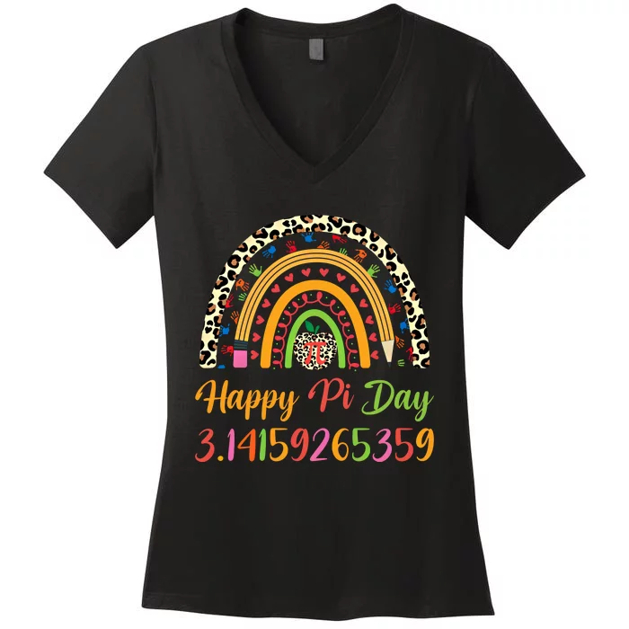 Boho Rainbow Spiral Pi Math Teacher 3 14 Happy Pi Day Great Gift Women's V-Neck T-Shirt