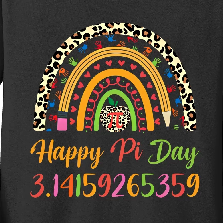 Boho Rainbow Spiral Pi Math Teacher 3 14 Happy Pi Day Great Gift Kids Long Sleeve Shirt