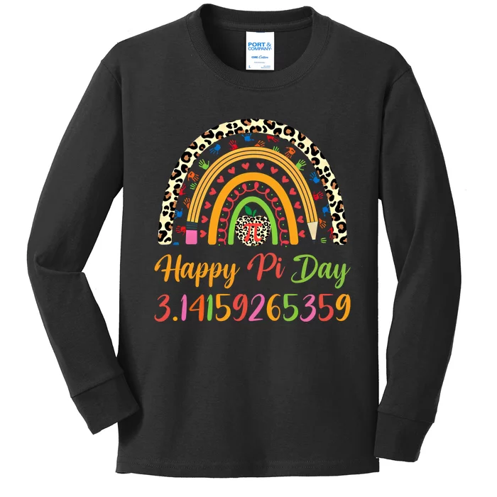 Boho Rainbow Spiral Pi Math Teacher 3 14 Happy Pi Day Great Gift Kids Long Sleeve Shirt