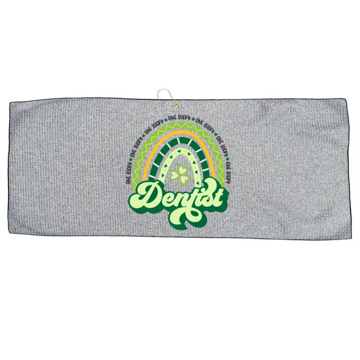 Boho Rainbow Shamrock One Lucky Dentist St Patricks Day Funny Gift Large Microfiber Waffle Golf Towel