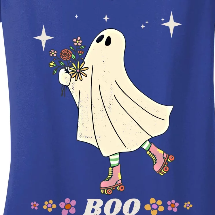 Boo Roller Skating Hippie Ghost For Halloween And More Great Gift Women's V-Neck T-Shirt