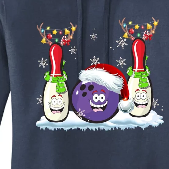 Bowling Reindeer Santa Hat Christmas Bowling Lovers Costume Funny Gift Women's Pullover Hoodie