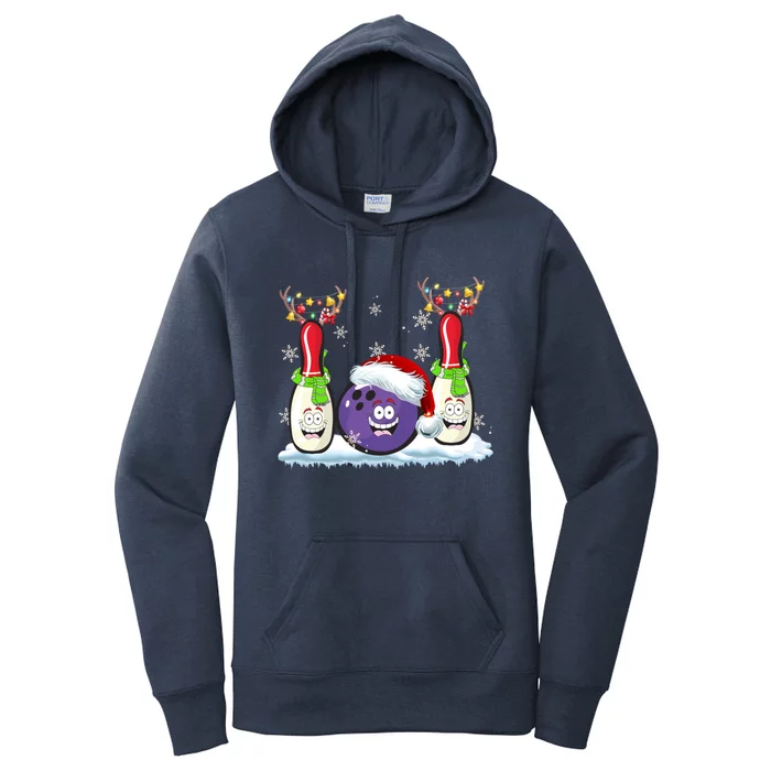 Bowling Reindeer Santa Hat Christmas Bowling Lovers Costume Funny Gift Women's Pullover Hoodie