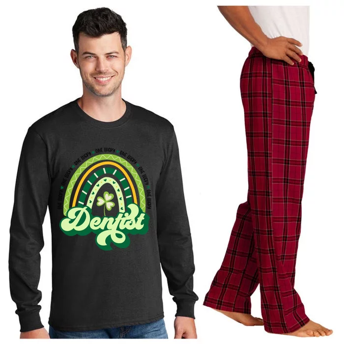 Boho Rainbow Shamrock One Lucky Dentist St Patricks Day Meaningful Gift Long Sleeve Pajama Set