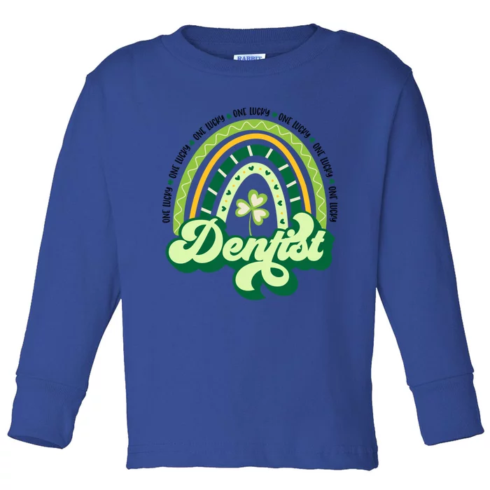 Boho Rainbow Shamrock One Lucky Dentist St Patricks Day Meaningful Gift Toddler Long Sleeve Shirt