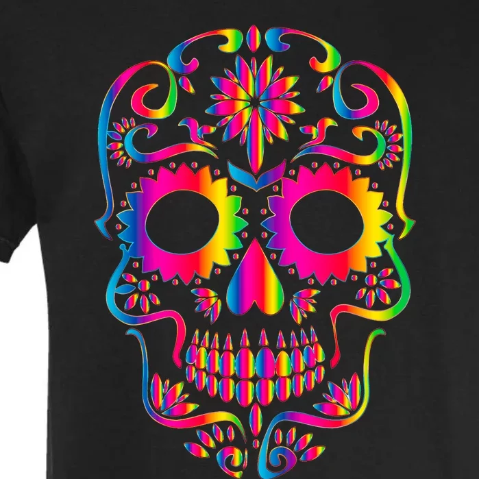 Bright Rainbow Sugar Skull Day Of The Dead Garment-Dyed Heavyweight T-Shirt