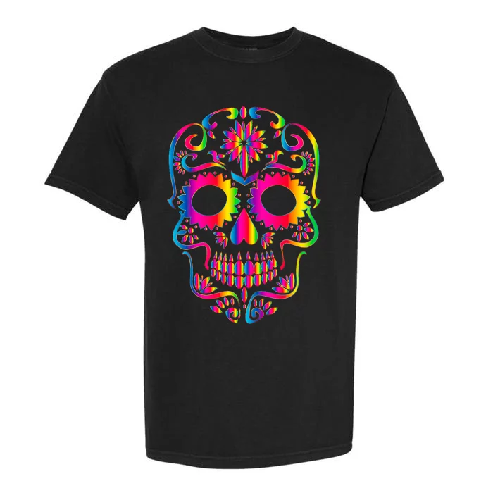 Bright Rainbow Sugar Skull Day Of The Dead Garment-Dyed Heavyweight T-Shirt