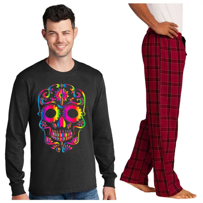 Bright Rainbow Sugar Skull Day Of The Dead Long Sleeve Pajama Set