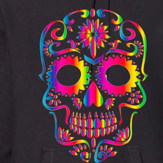 Bright Rainbow Sugar Skull Day Of The Dead Premium Hoodie