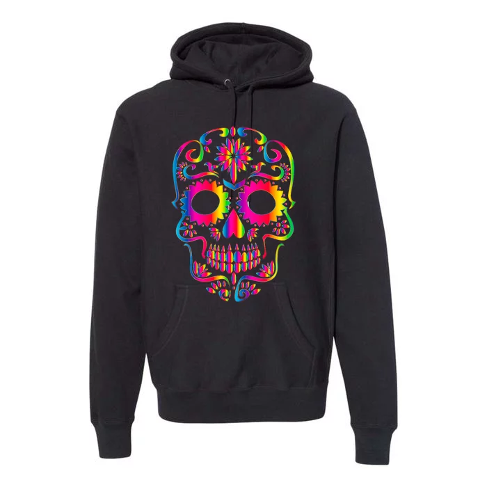 Bright Rainbow Sugar Skull Day Of The Dead Premium Hoodie