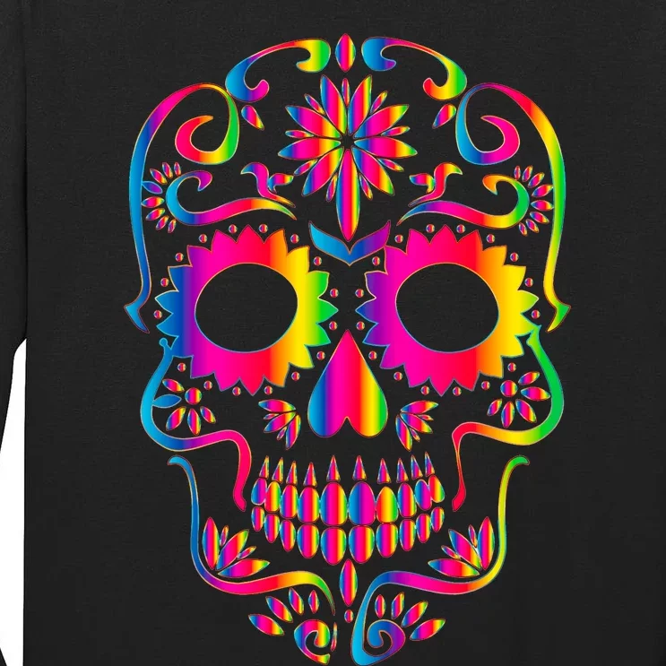 Bright Rainbow Sugar Skull Day Of The Dead Tall Long Sleeve T-Shirt