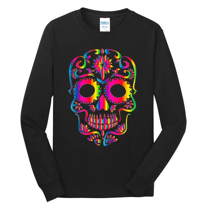 Bright Rainbow Sugar Skull Day Of The Dead Tall Long Sleeve T-Shirt