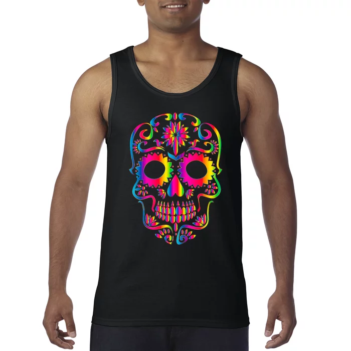 Bright Rainbow Sugar Skull Day Of The Dead Tank Top