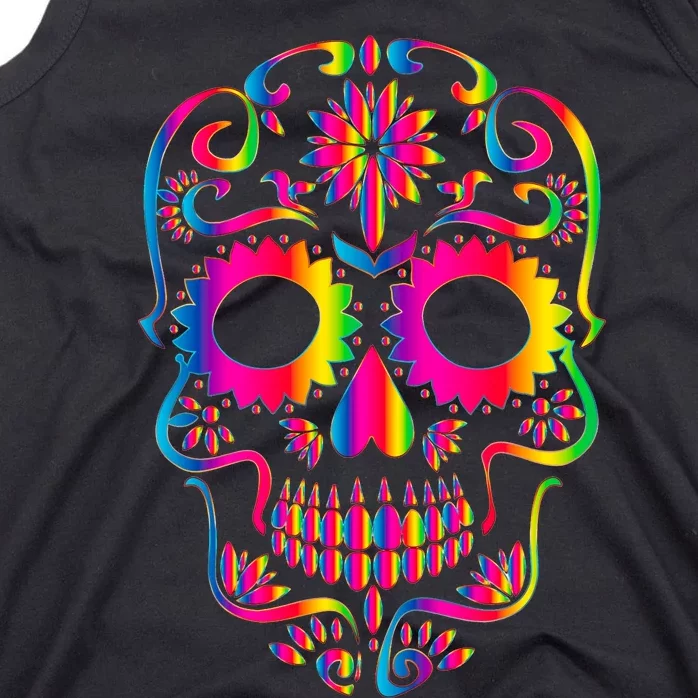 Bright Rainbow Sugar Skull Day Of The Dead Tank Top