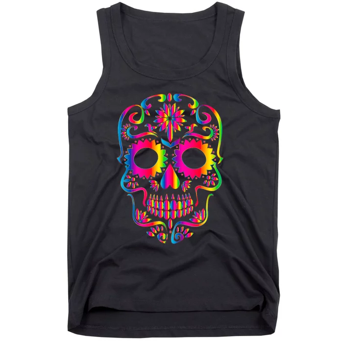 Bright Rainbow Sugar Skull Day Of The Dead Tank Top