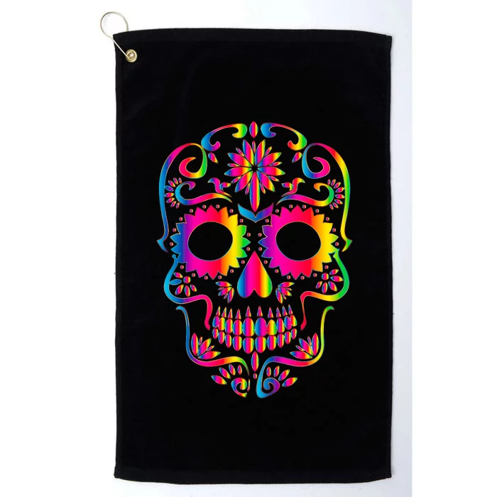 Bright Rainbow Sugar Skull Day Of The Dead Platinum Collection Golf Towel