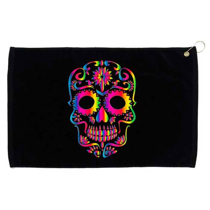 Bright Rainbow Sugar Skull Day Of The Dead Grommeted Golf Towel