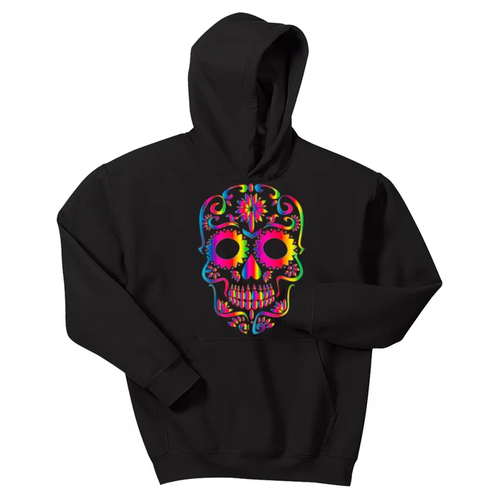 Bright Rainbow Sugar Skull Day Of The Dead Kids Hoodie