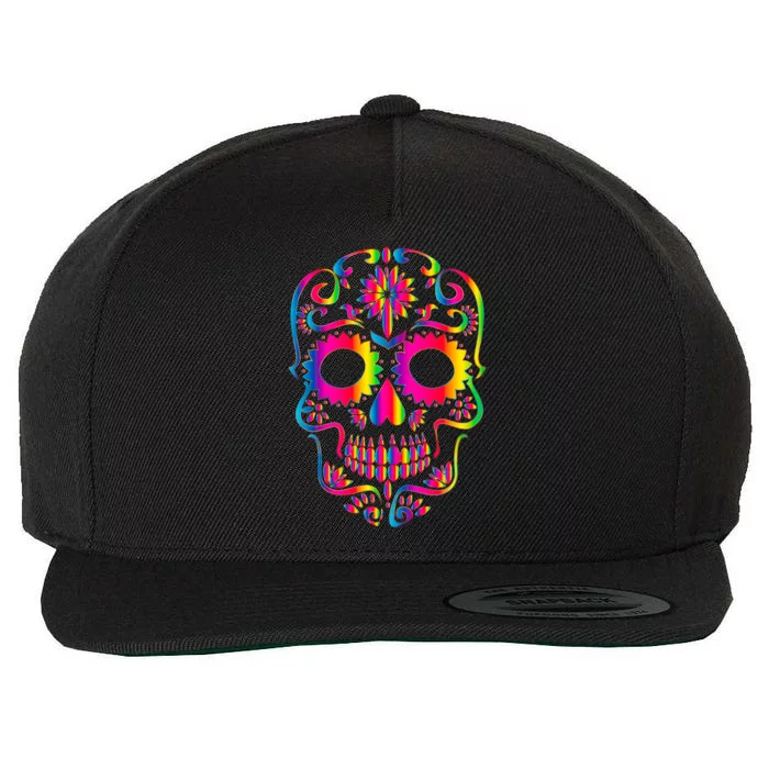 Bright Rainbow Sugar Skull Day Of The Dead Wool Snapback Cap