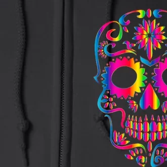 Bright Rainbow Sugar Skull Day Of The Dead Full Zip Hoodie