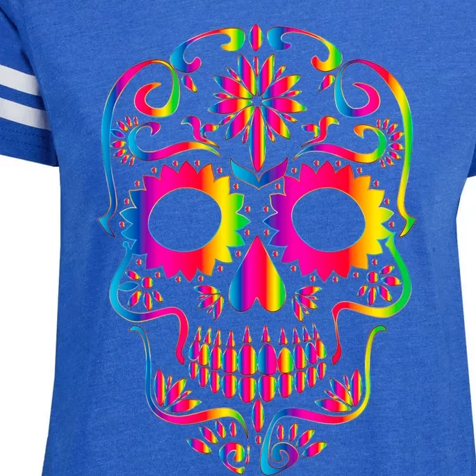 Bright Rainbow Sugar Skull Day Of The Dead Enza Ladies Jersey Football T-Shirt