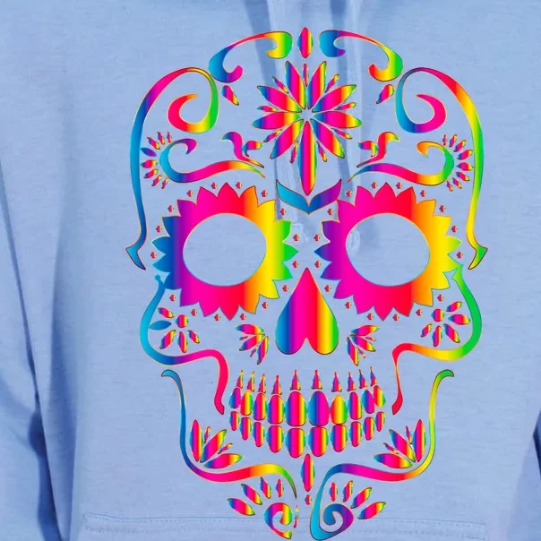 Bright Rainbow Sugar Skull Day Of The Dead Unisex Surf Hoodie