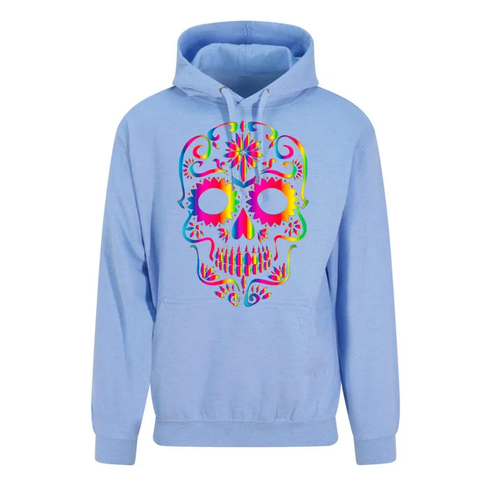 Bright Rainbow Sugar Skull Day Of The Dead Unisex Surf Hoodie