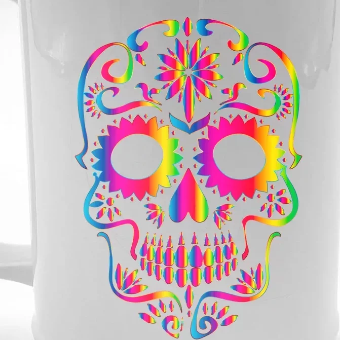 Bright Rainbow Sugar Skull Day Of The Dead Front & Back Beer Stein