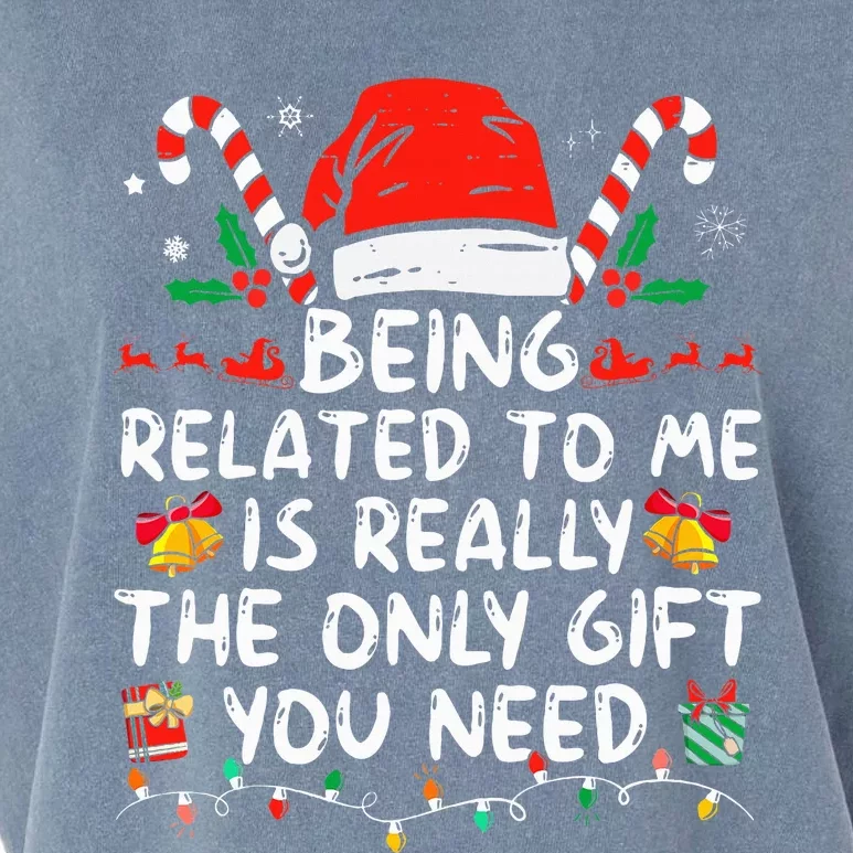 Being Related To Me Funny Christmas Family Xmas Pajamas Garment-Dyed Women's Muscle Tee