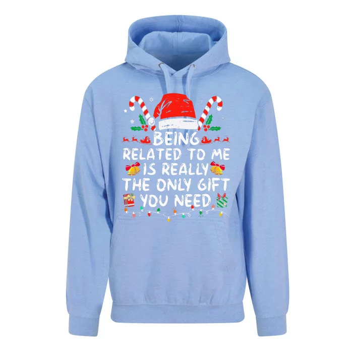 Being Related To Me Funny Christmas Family Xmas Pajamas Unisex Surf Hoodie