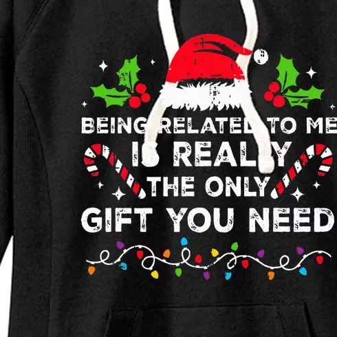 Being Related To Me Funny Christmas Family Xmas Pajamas Women's Fleece Hoodie