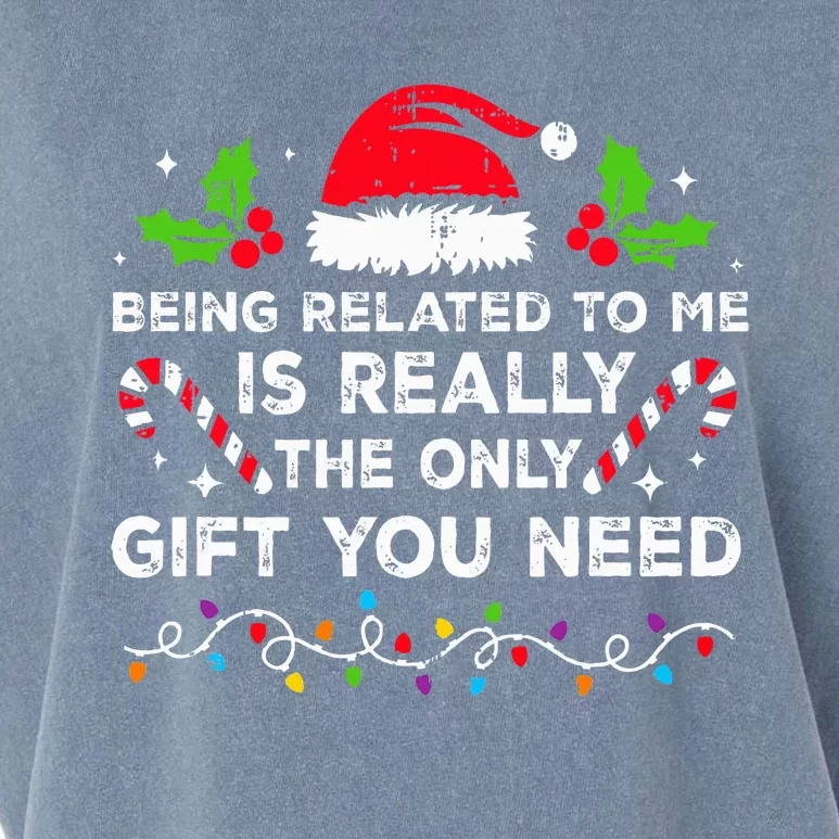 Being Related To Me Funny Christmas Family Xmas Pajamas Garment-Dyed Women's Muscle Tee