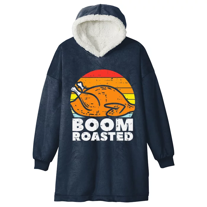 Boom Roasted Turkey Sunset Retro Thanksgiving Hooded Wearable Blanket