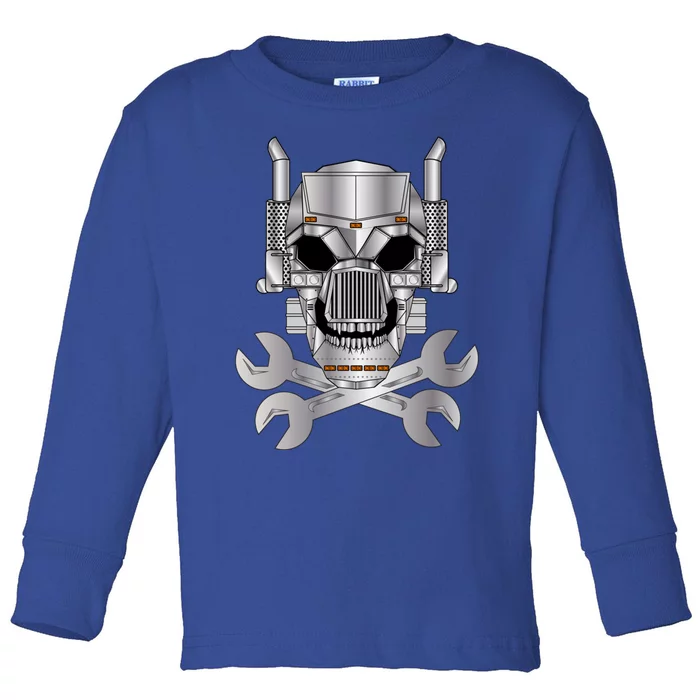 Big Rig Truck Skull And Wrench Bones Gift For Trucker Gift Toddler Long Sleeve Shirt