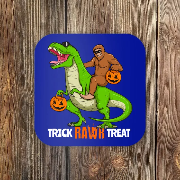 Bigfoot Riding T Rex Dinosaur Halloween Trick Rawr Treat Gift Coaster