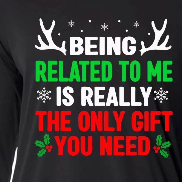 Being Related To Me Funny Christmas Cooling Performance Long Sleeve Crew