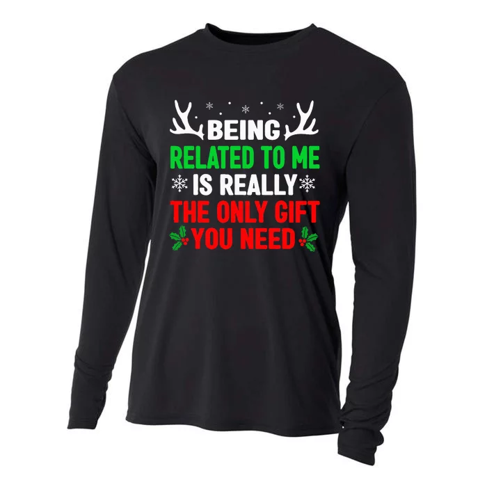 Being Related To Me Funny Christmas Cooling Performance Long Sleeve Crew