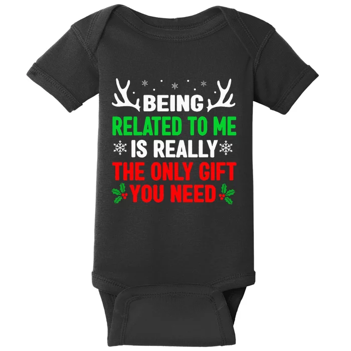 Being Related To Me Funny Christmas Baby Bodysuit