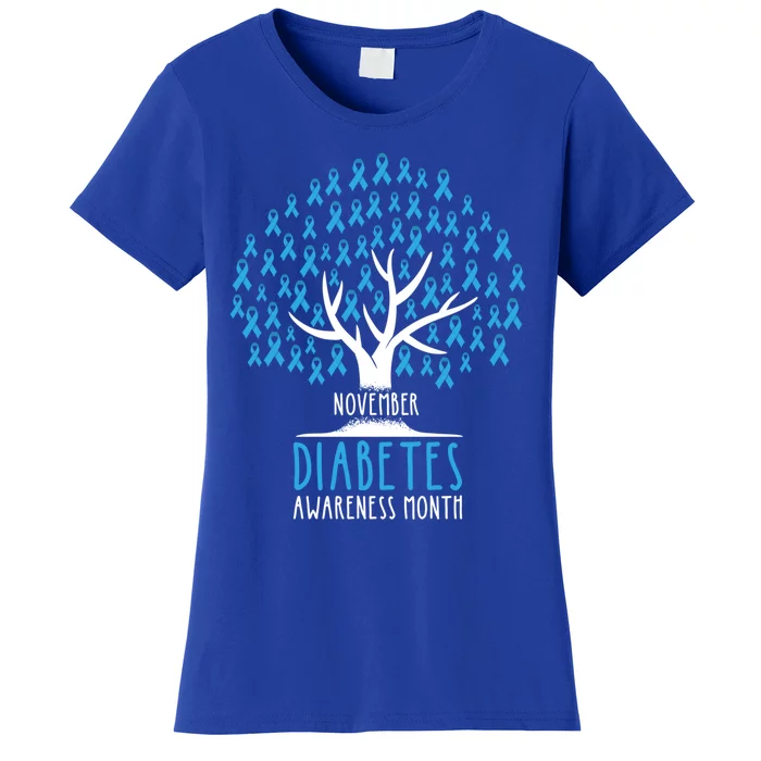 Blue Ribbon Tree Cute Gift T1d Diabetes Awareness Gift Women's T-Shirt