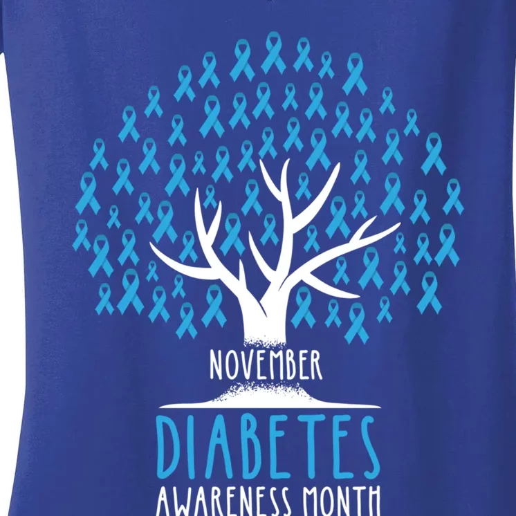 Blue Ribbon Tree Cute Gift T1d Diabetes Awareness Gift Women's V-Neck T-Shirt