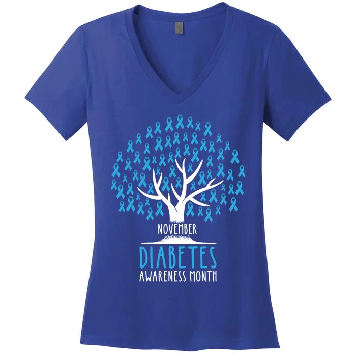 Blue Ribbon Tree Cute Gift T1d Diabetes Awareness Gift Women's V-Neck T-Shirt