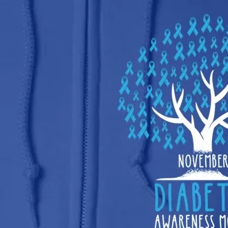 Blue Ribbon Tree Cute Gift T1d Diabetes Awareness Gift Full Zip Hoodie