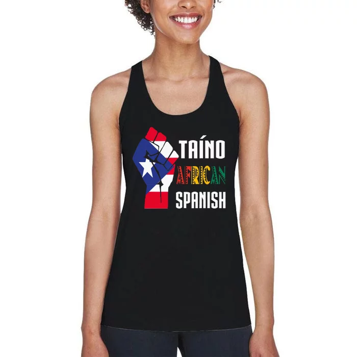 Boricua Roots Taino African Spanish Taino Nation Boricua Women's Racerback Tank