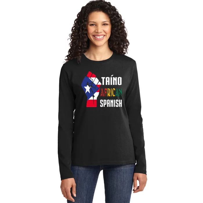 Boricua Roots Taino African Spanish Taino Nation Boricua Ladies Long Sleeve Shirt