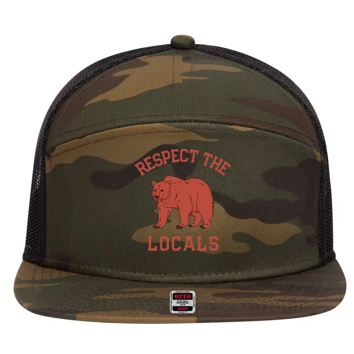 Bear Respect The Locals Camping Hiking Outdoor Adventure 7 Panel Mesh Trucker Snapback Hat