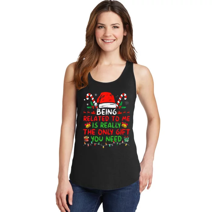 Being Related To Me Funny Family Matching Christmas Pajamas Ladies Essential Tank