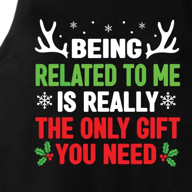 Being Related To Me Funny Christmas Family Ladies Tri-Blend Wicking Tank