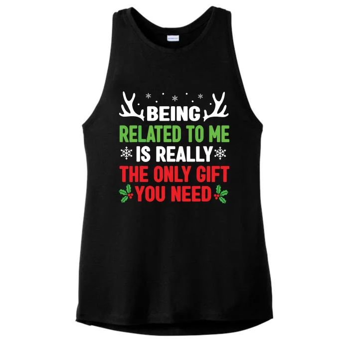 Being Related To Me Funny Christmas Family Ladies Tri-Blend Wicking Tank