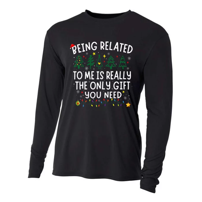 Being Related To Me Funny Christmas Cooling Performance Long Sleeve Crew